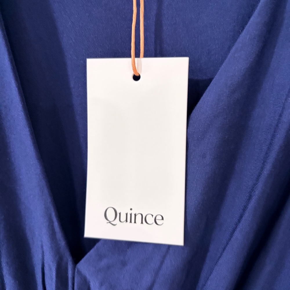 Quince Women Tencel Jersey V-neck Long Sleeve Midi Dress Navy Basic size Large - Picture 5 of 8
